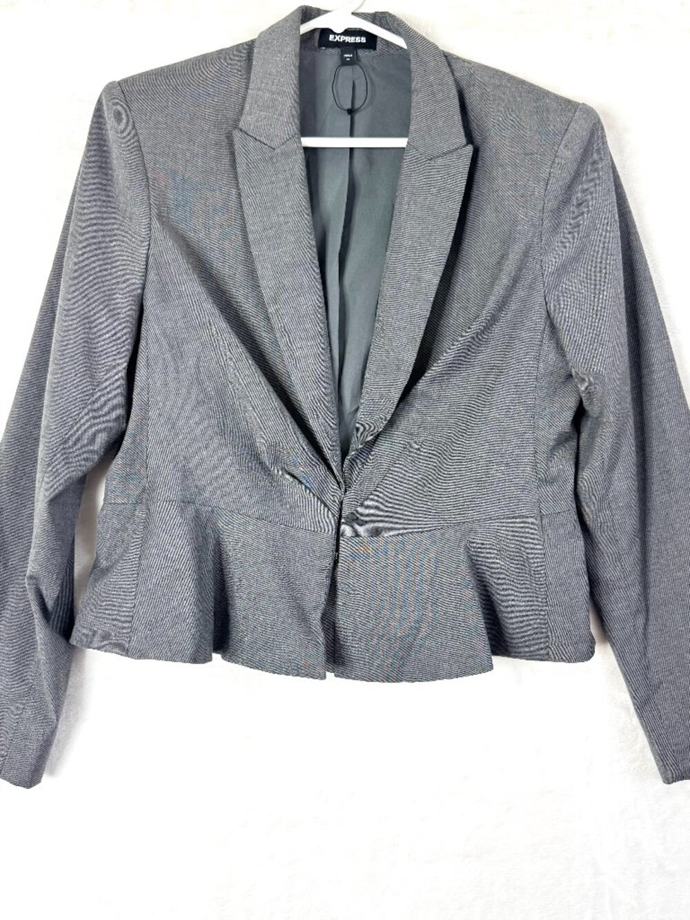 NEW Express Peplum Shoulder Pads Blazer Suit Jacket Womens 14 Gray Career